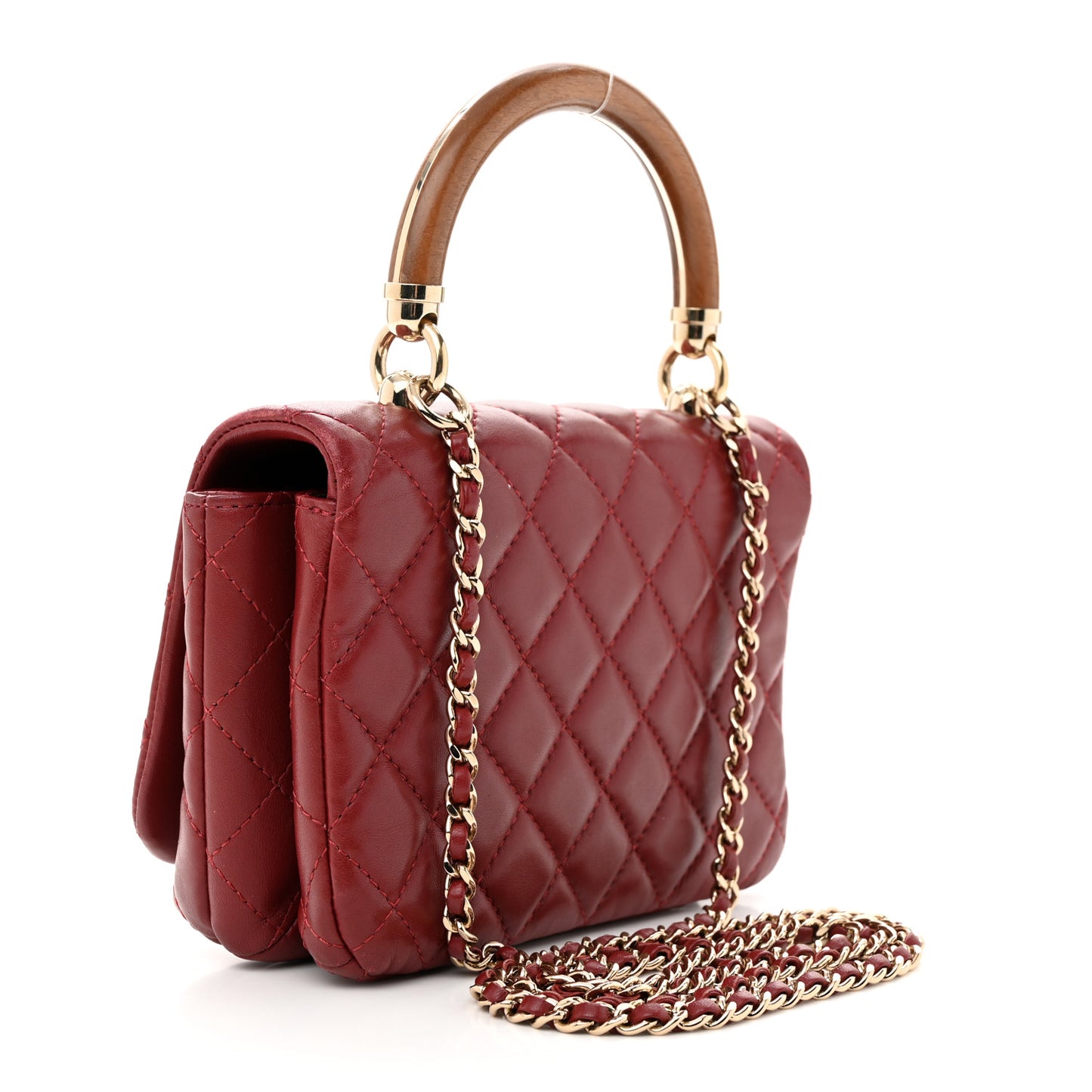 Lambskin Quilted Wood Mini Coco Handle Flap Red