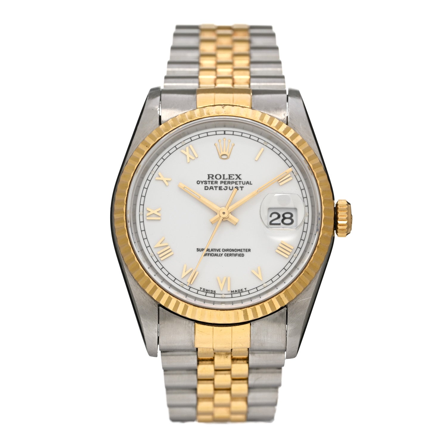 Rolex Stainless Steel 18K Yellow Gold 36mm Oyster Perpetual Datejust Watch White Roman 16233 1 of 4