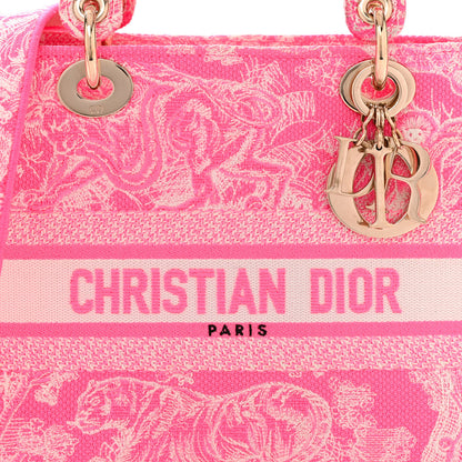 Christian Dior Canvas Toile De Jouy Reverse Embroidered Medium Lady D-Lite Fluorescent Pink 8 of 10