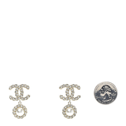Chanel Crystal Pearl Pearls Coronation CC Drop Earrings Gold 2 of 5