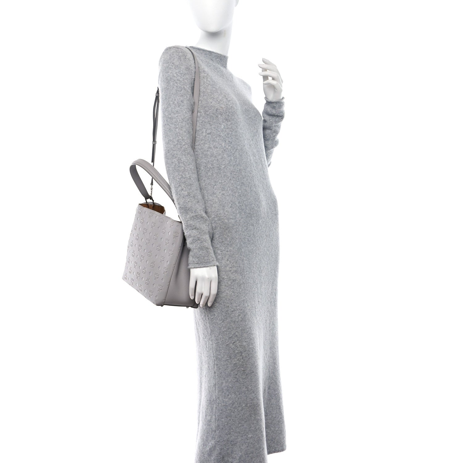 MCM Calfskin Ottomar Monogram Sarah Medium Hobo Dove Grey 2 of 8