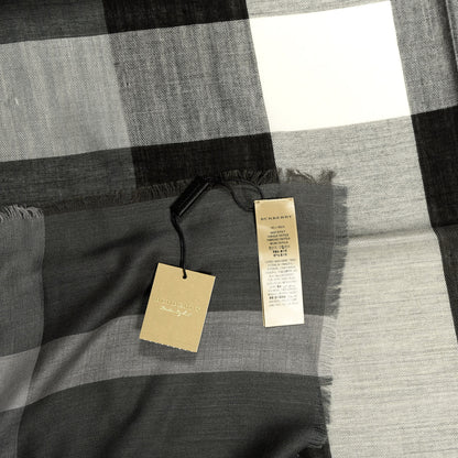 Burberry Silk Modal Wool Cashmere London Check Lightweight Square Scarf Mid Grey 3 of 3