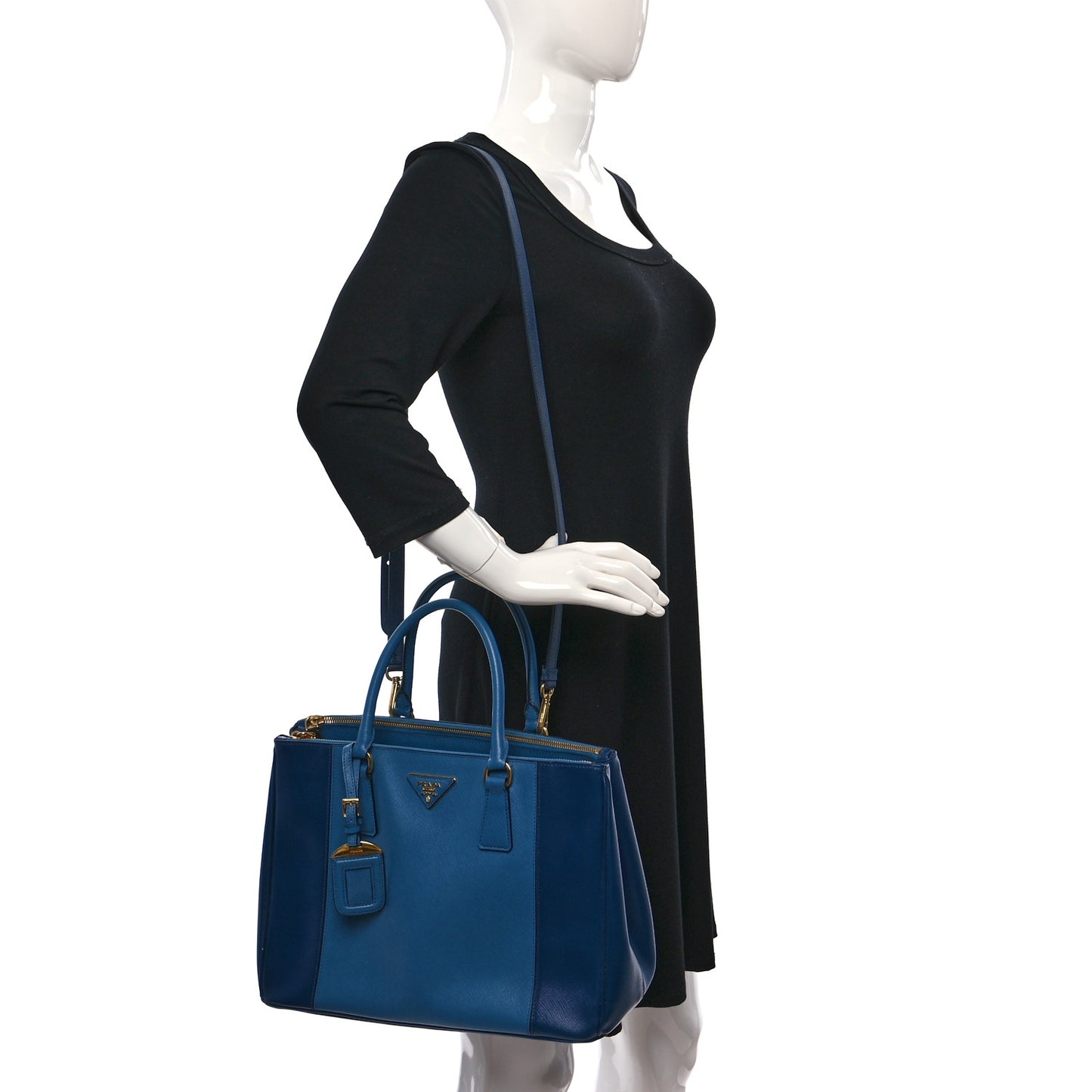 Saffiano Lux Colorblock Medium Galleria Double Zip Tote Bluette Cobalto