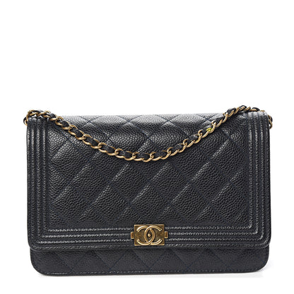 Chanel Caviar Quilted Boy Wallet On Chain WOC Navy 1 of 11