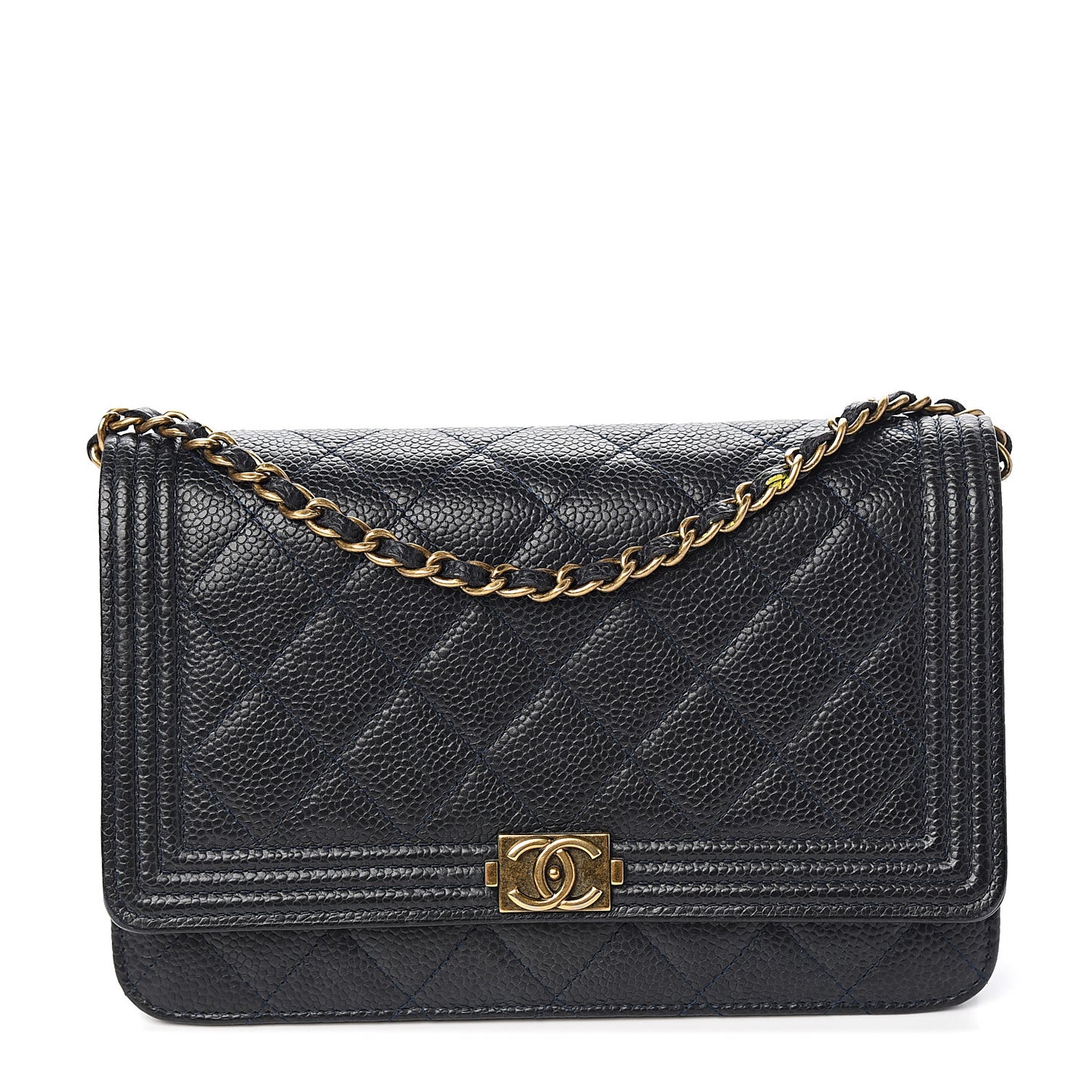Caviar Quilted Boy Wallet On Chain WOC Navy