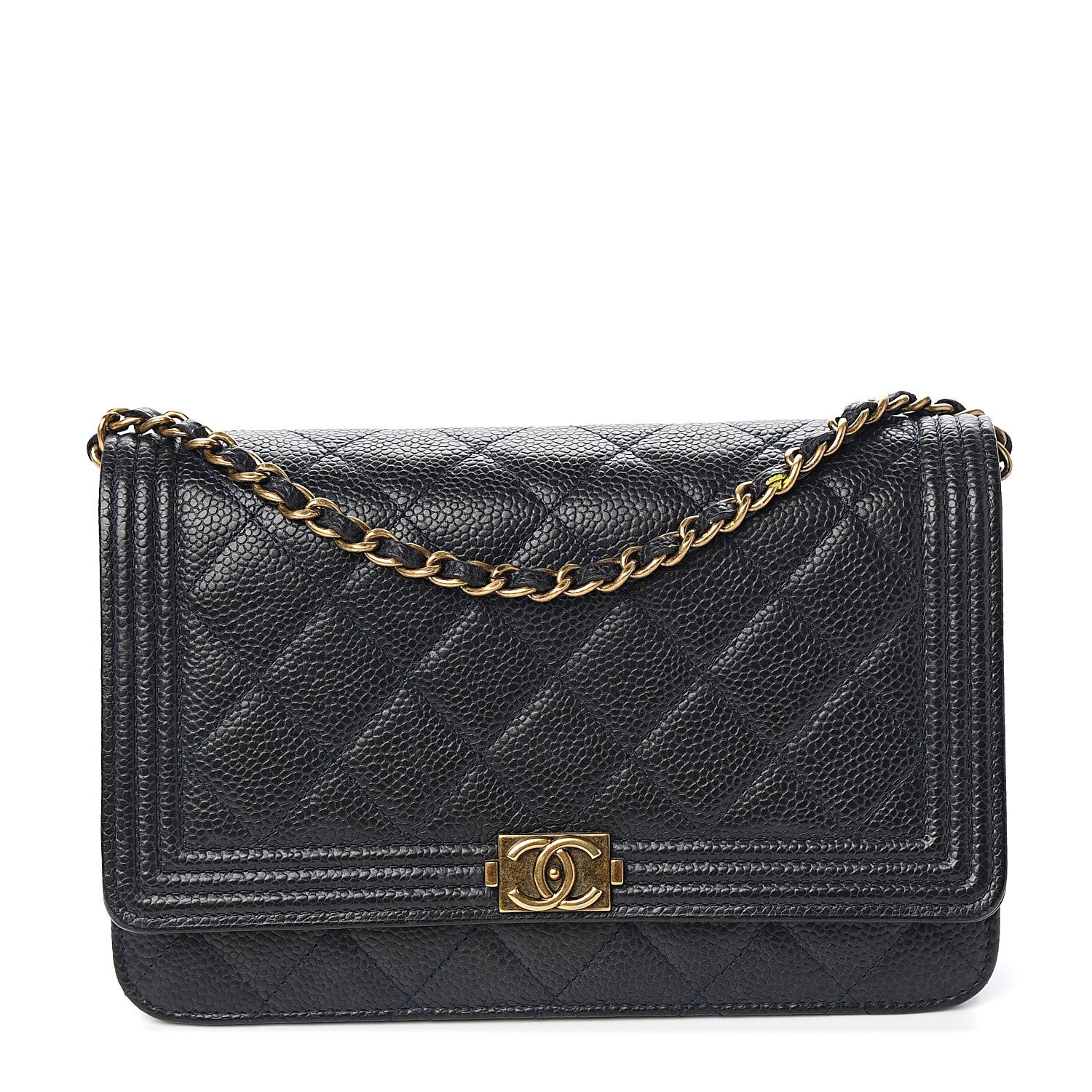 Chanel Caviar Quilted Boy Wallet On Chain WOC Navy 1 of 11