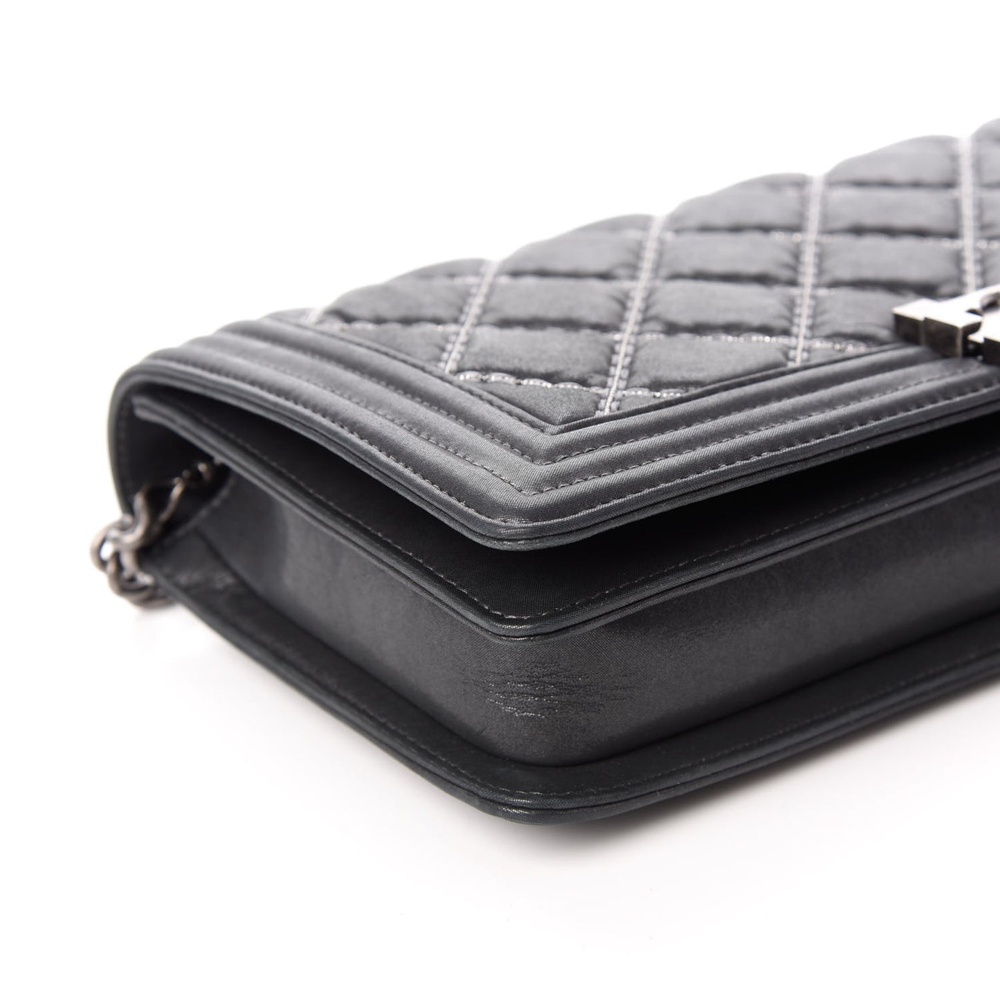 Iridescent Calfskin Embellished Double Stitch Boy Flap Black