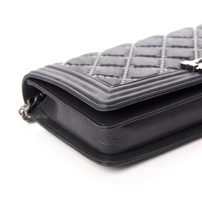 Chanel Iridescent Calfskin Embellished Double Stitch Boy Flap Black 8 of 10