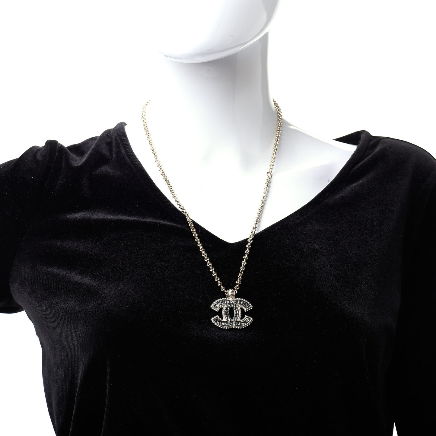 Metal Crystal Scarab CC Necklace Gold Silver