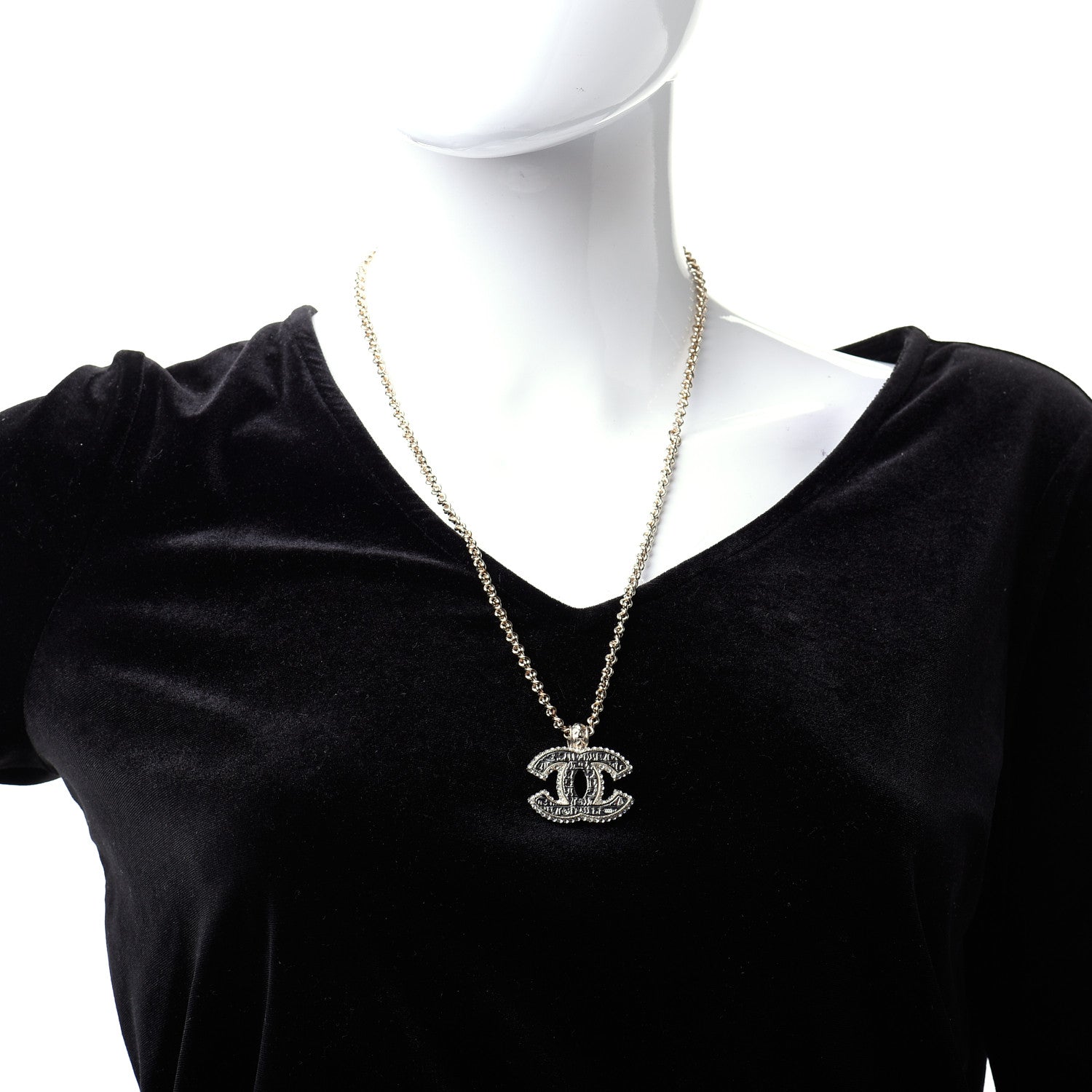 Chanel Metal Crystal Scarab CC Necklace Gold Silver 2 of 6