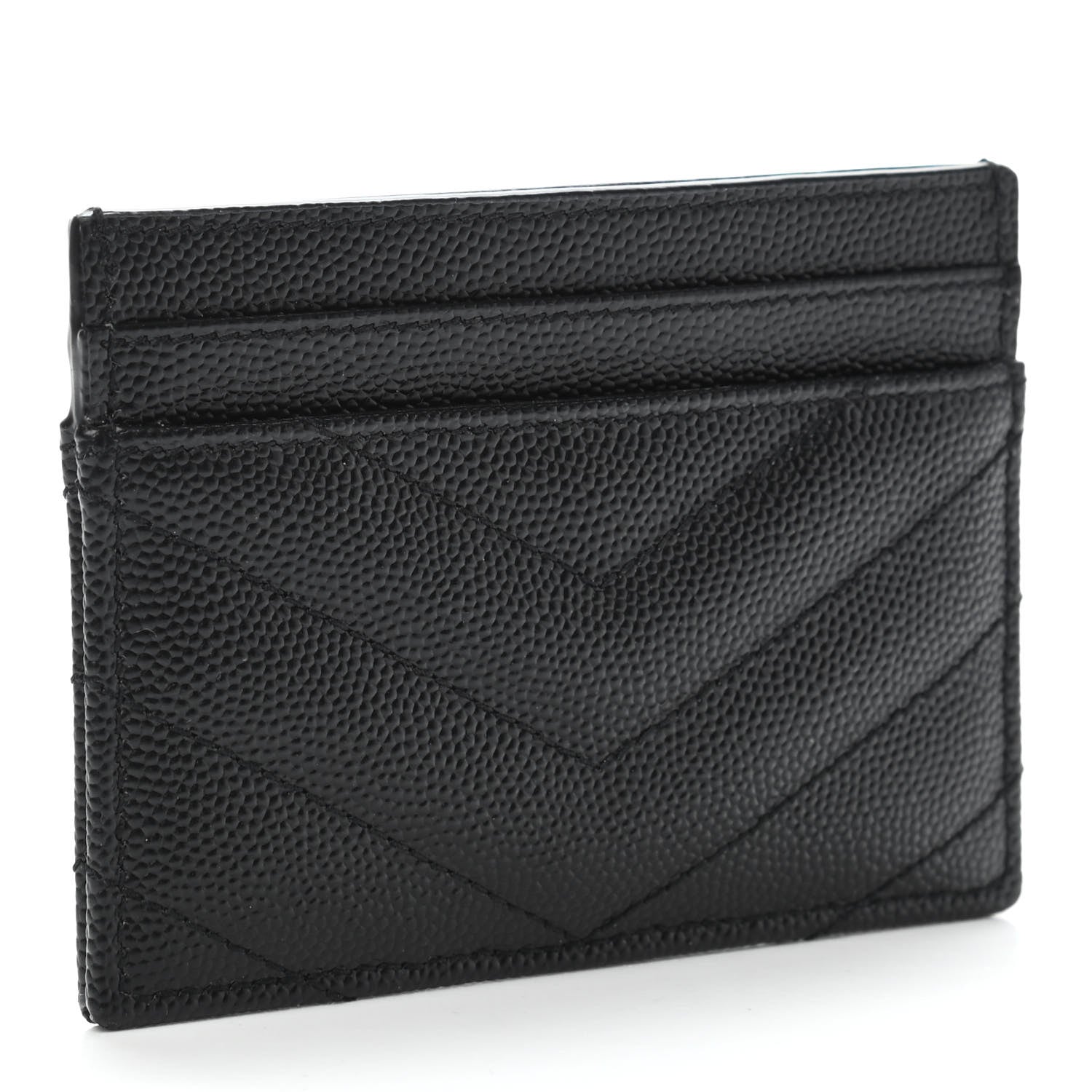 Saint Laurent Grain De Poudre Matelasse Chevron Monogram Credit Card Case Black 2 of 4