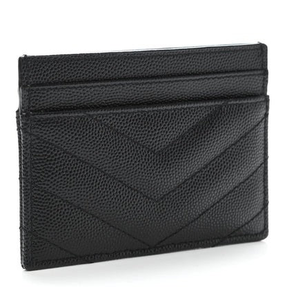 Saint Laurent Grain De Poudre Matelasse Chevron Monogram Credit Card Case Black 2 of 4