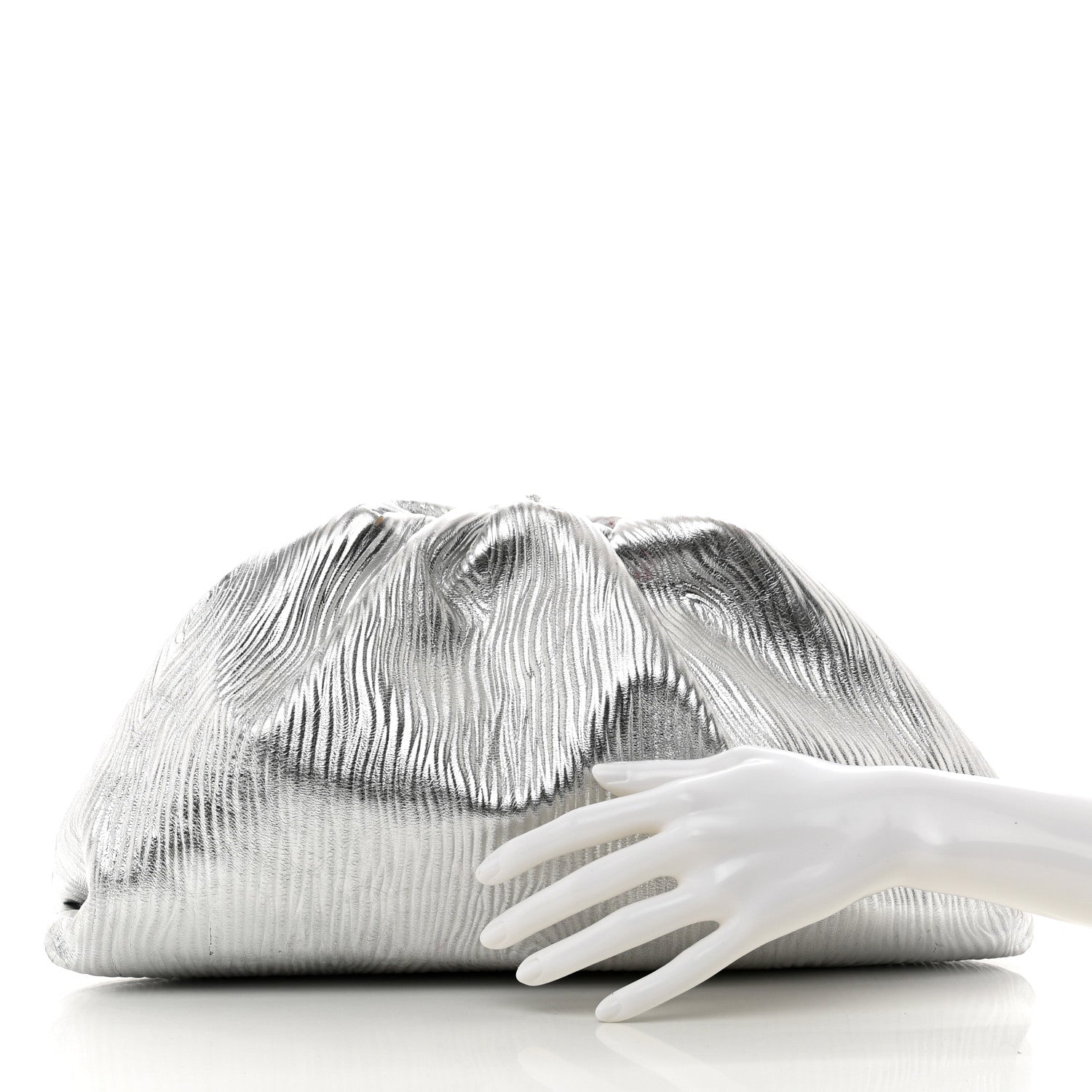 Bottega Veneta Metallic Bark Calfskin Embossed The Pouch Oversized Clutch Silver 2 of 10