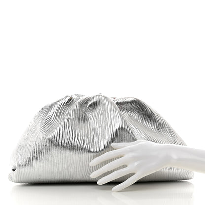 Bottega Veneta Metallic Bark Calfskin Embossed The Pouch Oversized Clutch Silver 2 of 10