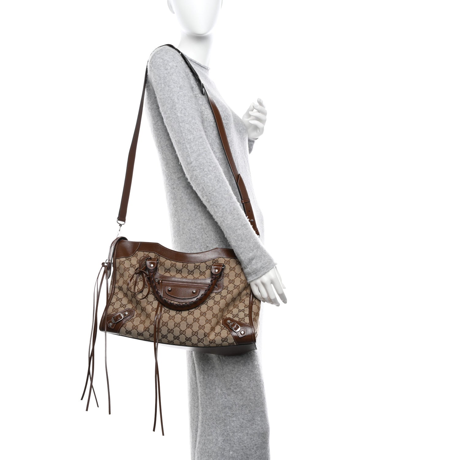 Balenciaga X GUCCI GG Monogram Azalea Calfskin Neo Classic Silver Hardware Medium City Beige Ebony Brown Sugar 2 of 9