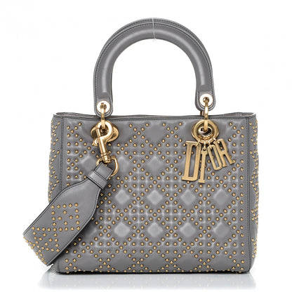 Christian Dior Calfskin Cannage Studded Medium Supple Lady Dior Grey 1 of 8
