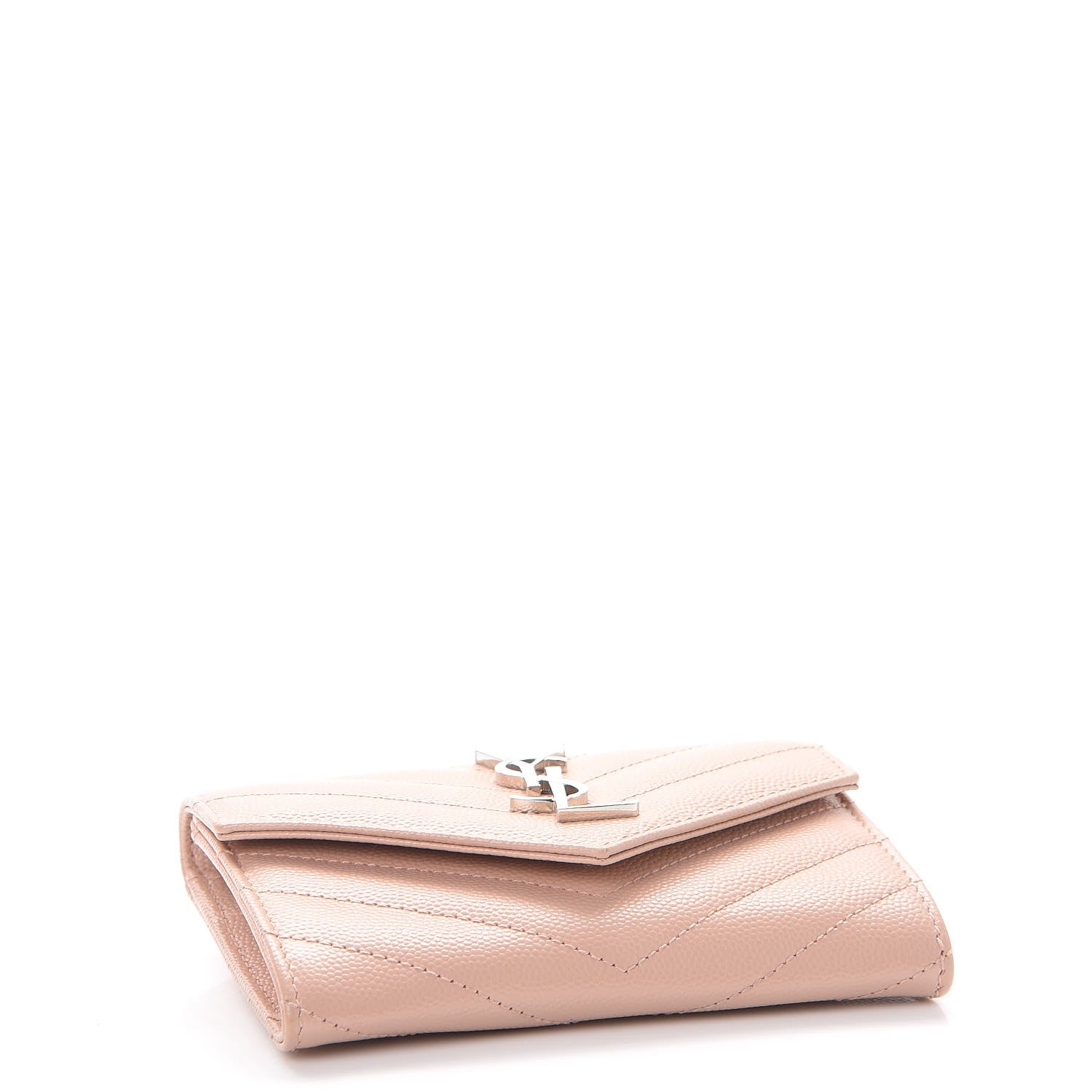 Saint Laurent Grain De Poudre Matelasse Chevron Small Monogram Envelope Wallet Pale Blush 4 of 8
