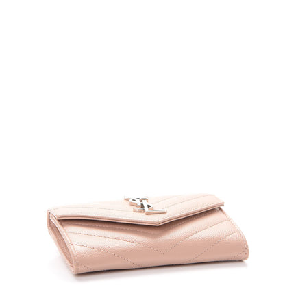 Saint Laurent Grain De Poudre Matelasse Chevron Small Monogram Envelope Wallet Pale Blush 4 of 8