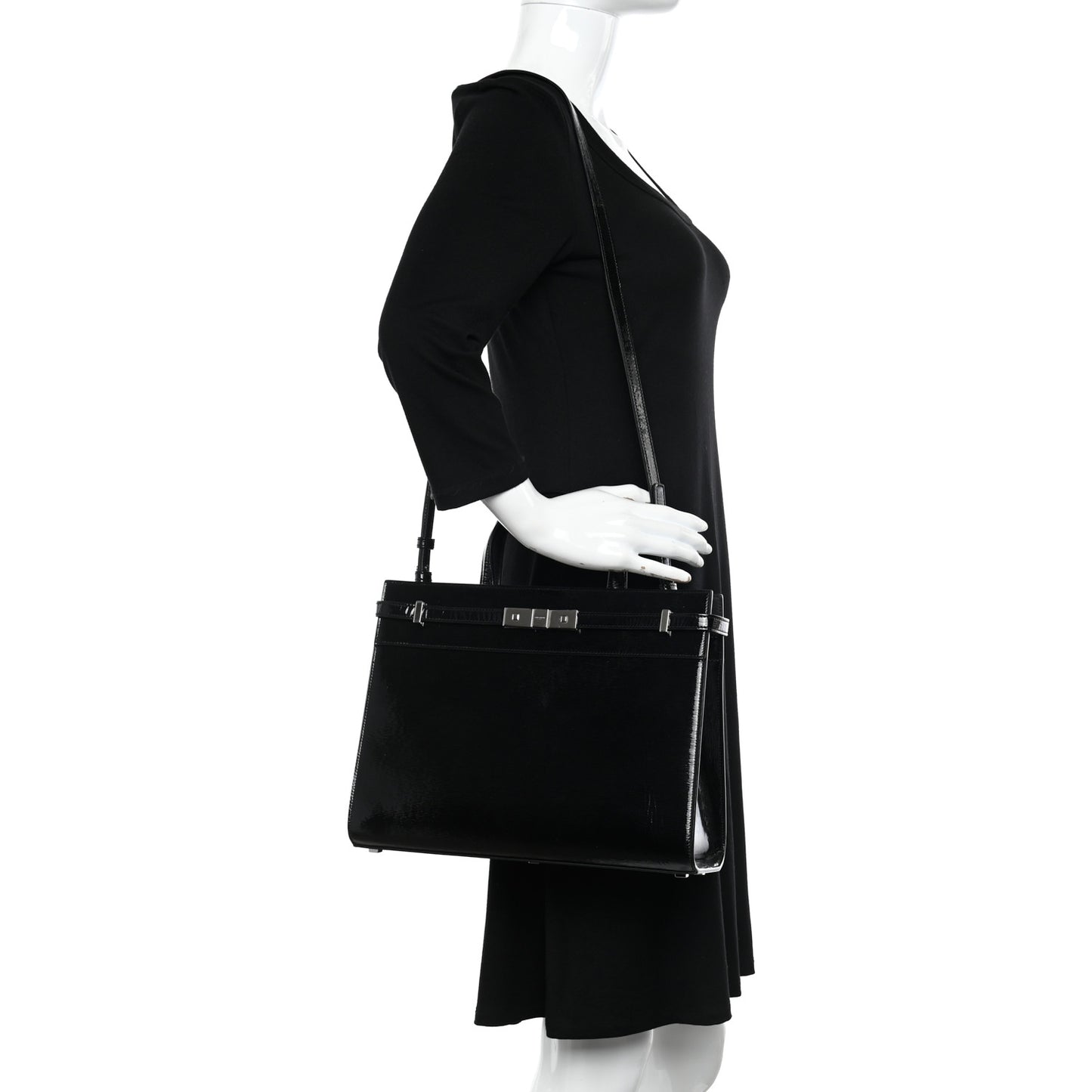 Patent Small Manhattan Shopper Tote Black