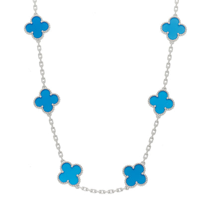 Van Cleef & Arpels 18K White Gold Blue Agate 10 Motifs Vintage Alhambra Necklace 1 of 6