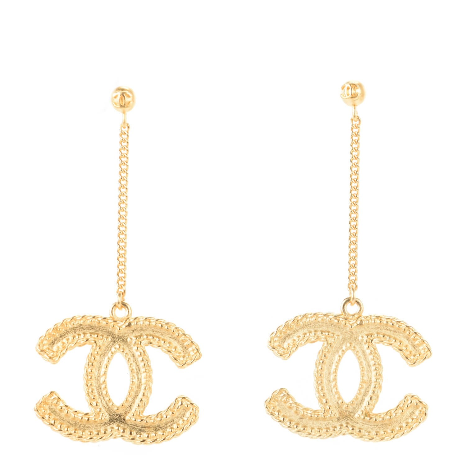 Chanel CC Drop Earrings Matte Gold 1 of 5