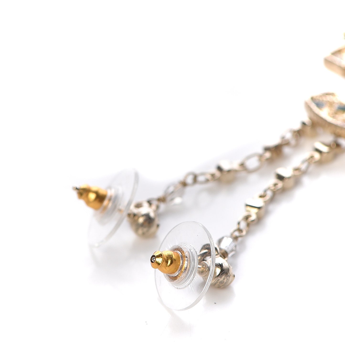 Pearl Crystal CC Tweed Drop Earrings Gold Brown Green