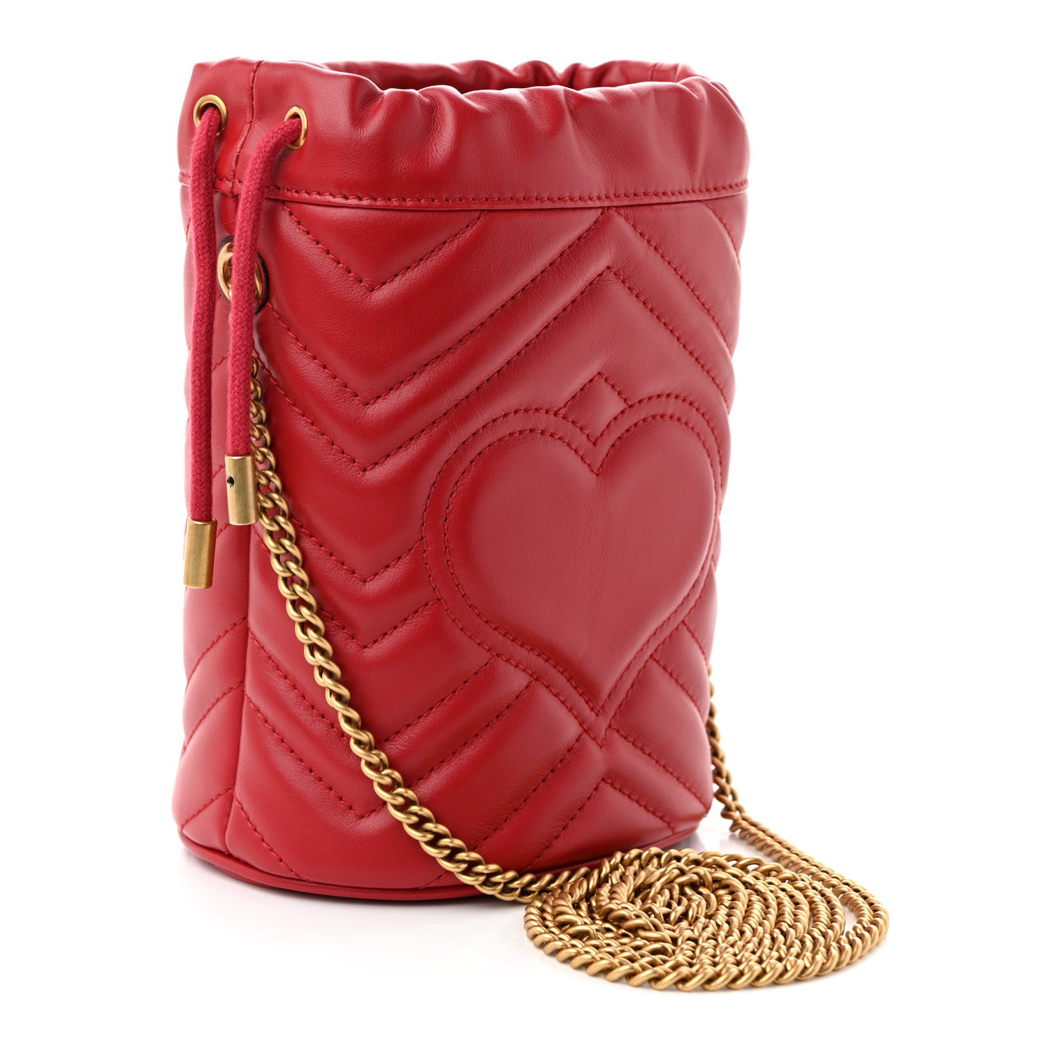 Gucci Calfskin Matelasse Mini GG Marmont 2.0 Bucket Bag Hibiscus Red 3 of 11