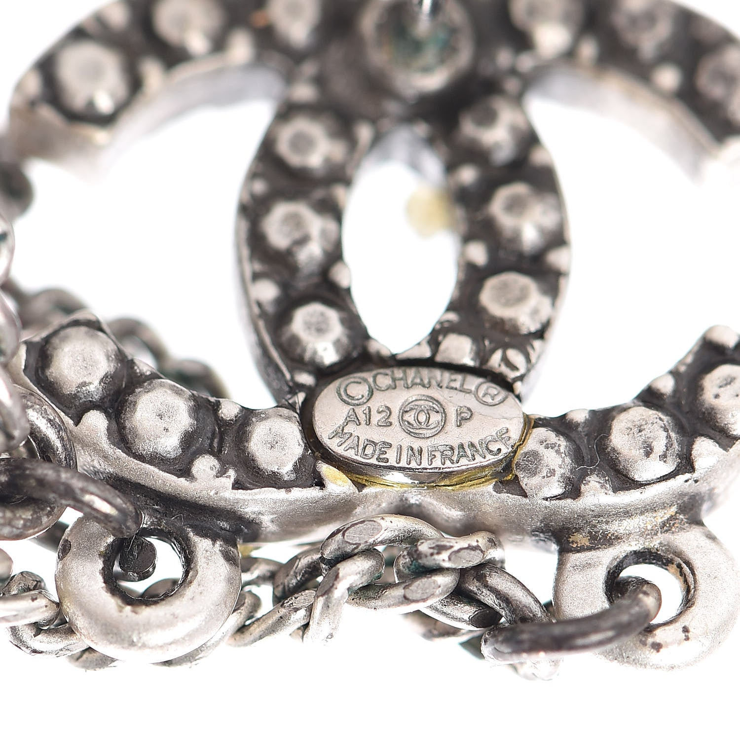 Chanel Ruthenium Pearl Chain CC Drop Earrings 4 of 4
