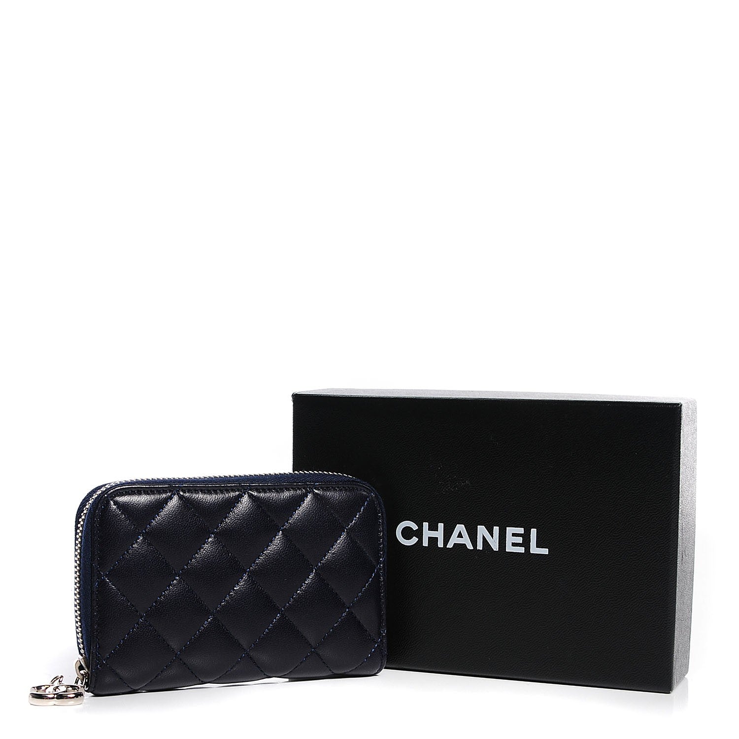 Chanel Lambskin Quilted Zip Around Card Holder Dark Navy Blue 8 of 8