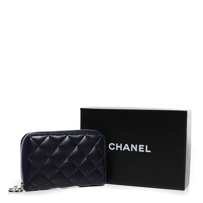 Chanel Lambskin Quilted Zip Around Card Holder Dark Navy Blue 8 of 8