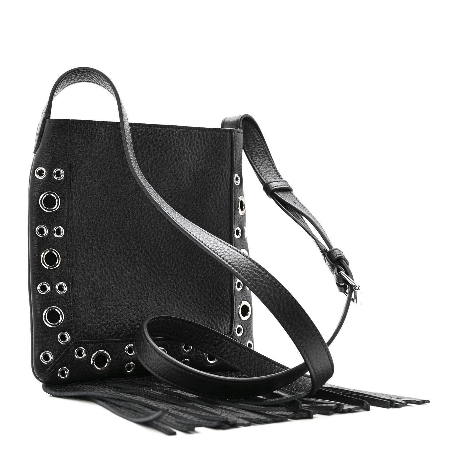 Valentino Garavani Grained Calfskin Studded Nellcote Fringe Shoulder Bag Black 3 of 10