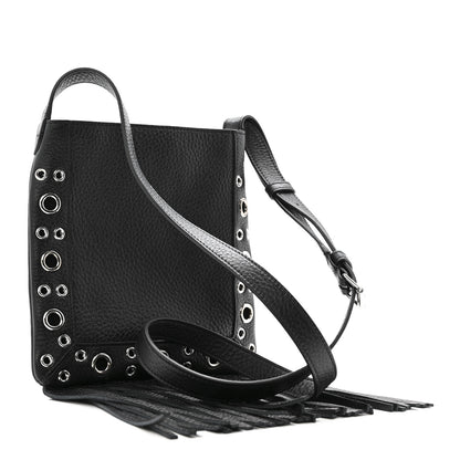 Valentino Garavani Grained Calfskin Studded Nellcote Fringe Shoulder Bag Black 3 of 10