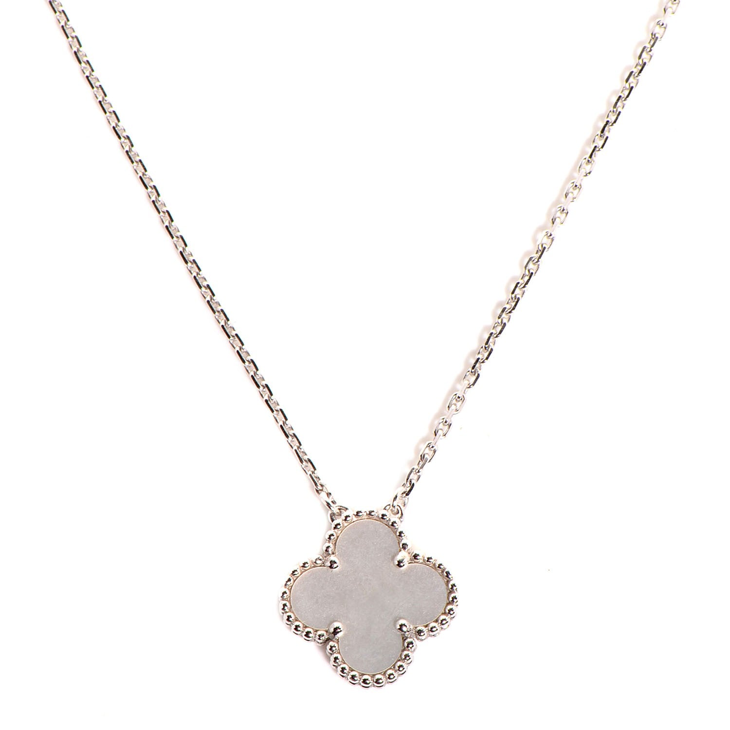 Van Cleef & Arpels 18K White Gold Mother of Pearl Vintage Alhambra Pendant Necklace 1 of 7