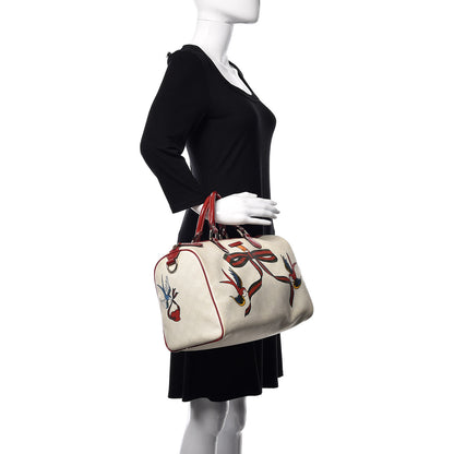 Gucci Coated Canvas Monogram Medium Tattoo Birds Joy Boston Off White Red 2 of 12