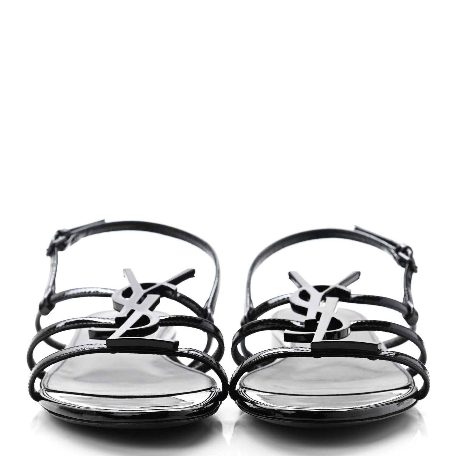 Saint Laurent Patent Calfskin Cassandra Monogram Sandals 37 Black 2 of 8