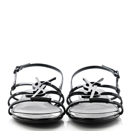 Saint Laurent Patent Calfskin Cassandra Monogram Sandals 37 Black 2 of 8