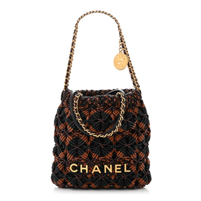 Chanel Calfskin Macrame Mini Chanel 22 Black Light Brown Burgundy 1 of 11