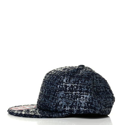 Chanel Glittered Tweed Cap Hat Navy Blue 3 of 6