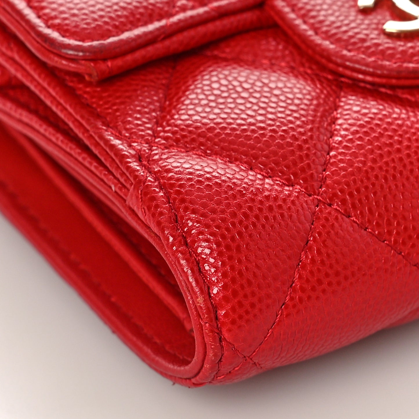 Caviar Quilted Compact Flap Wallet Red