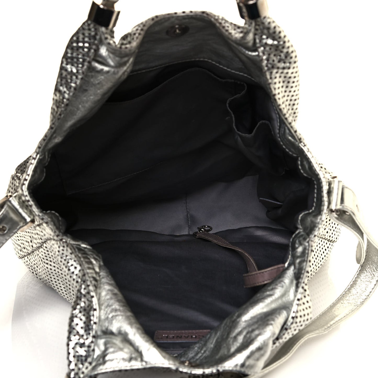 Metallic Glazed Calfskin Perforated Medium Rodeo Drive Tote Silver