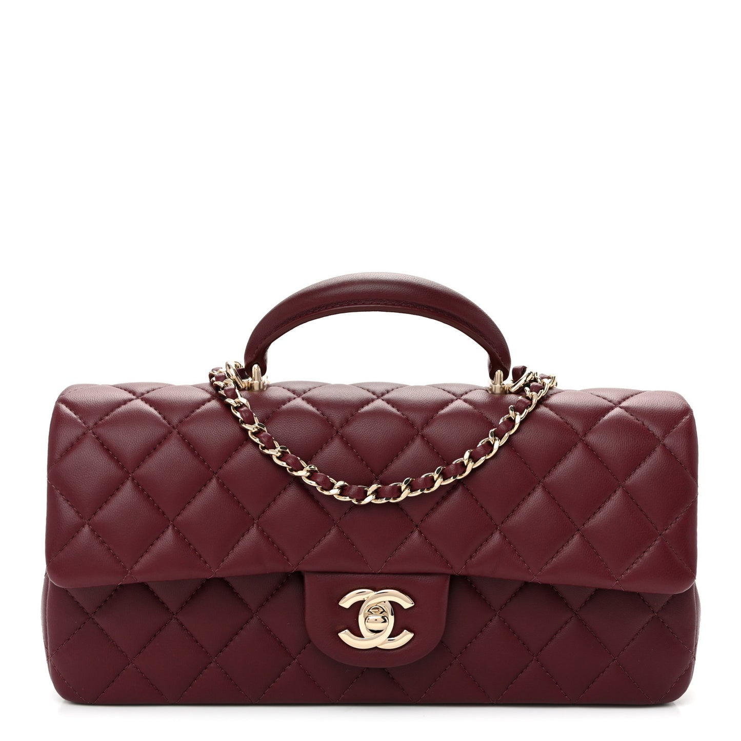 Lambskin Quilted Top Handle East West Flap Dark Burgundy