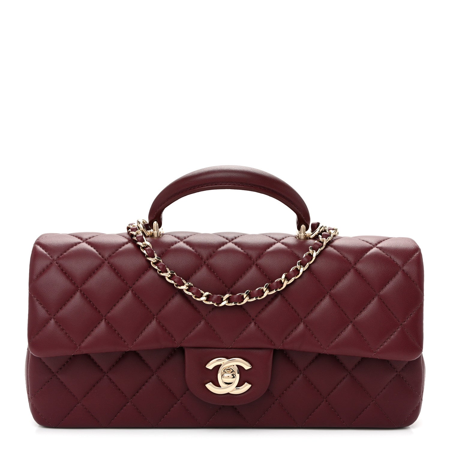 Chanel Lambskin Quilted Top Handle East West Flap Dark Burgundy 1 of 11