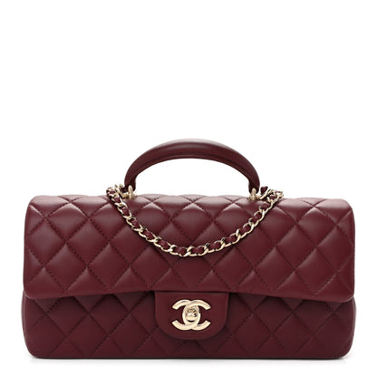 Chanel Lambskin Quilted Top Handle East West Flap Dark Burgundy 1 of 11