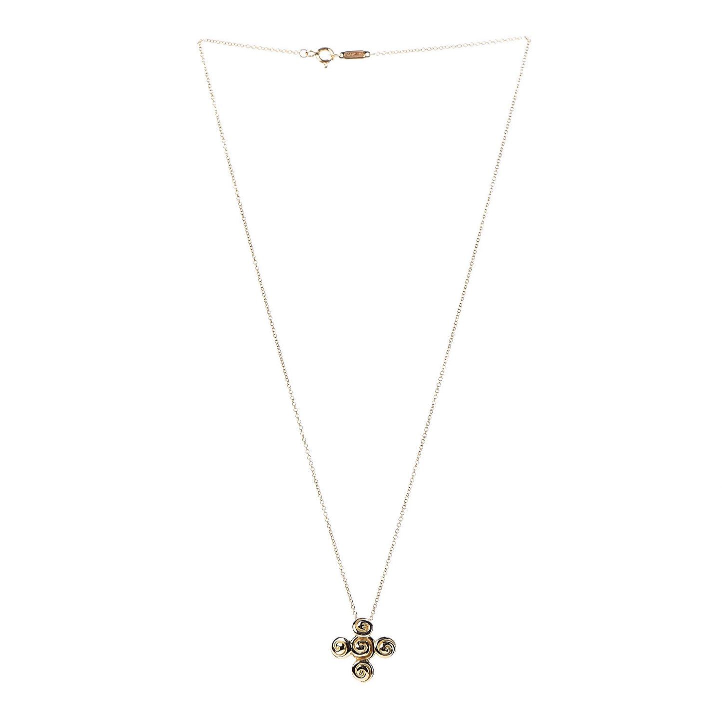 18K Yellow Gold Spiro Swirl Cross Pendant Necklace