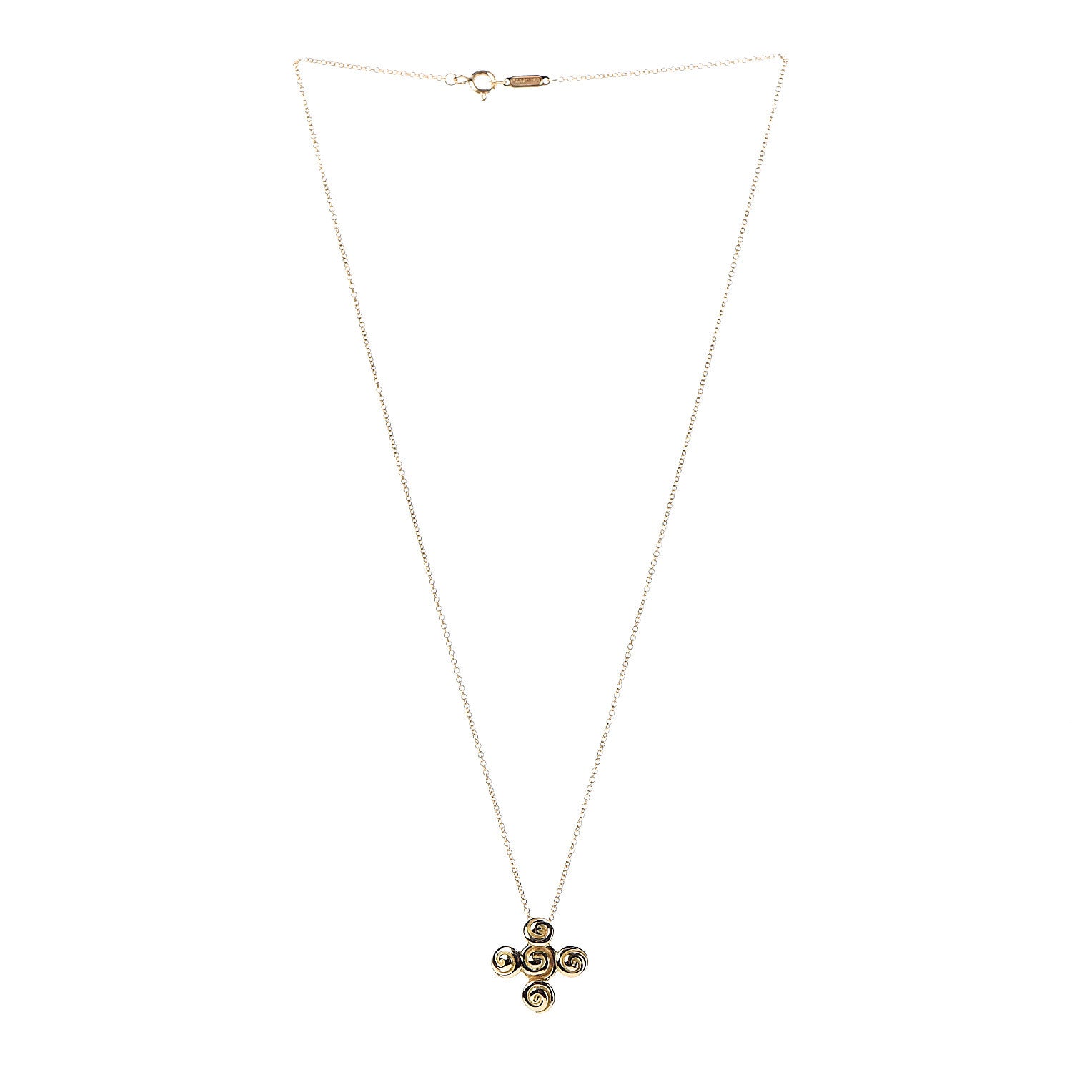 Tiffany 18K Yellow Gold Spiro Swirl Cross Pendant Necklace 3 of 7