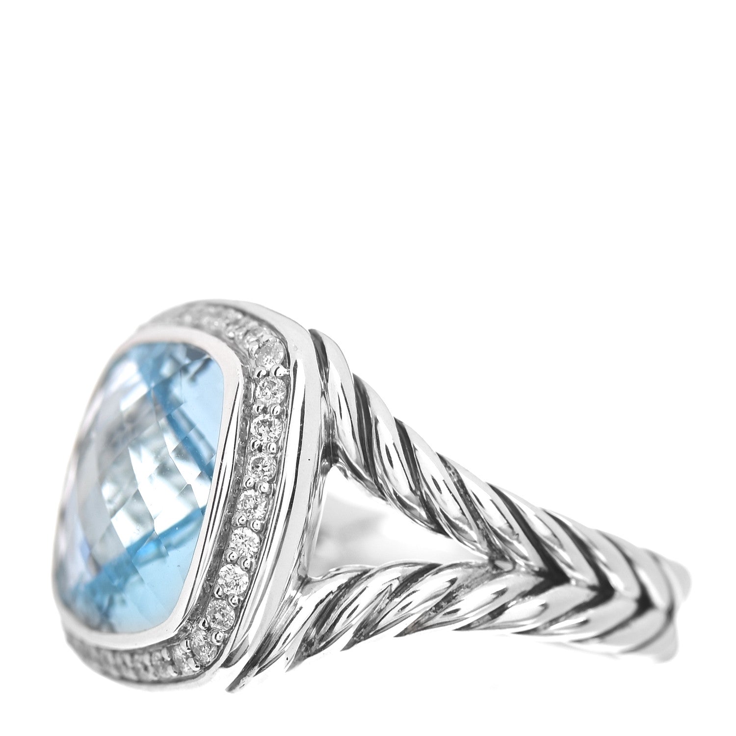 David Yurman Sterling Silver Diamond Blue Topaz 11mm Albion Ring 50 5.25 3 of 5