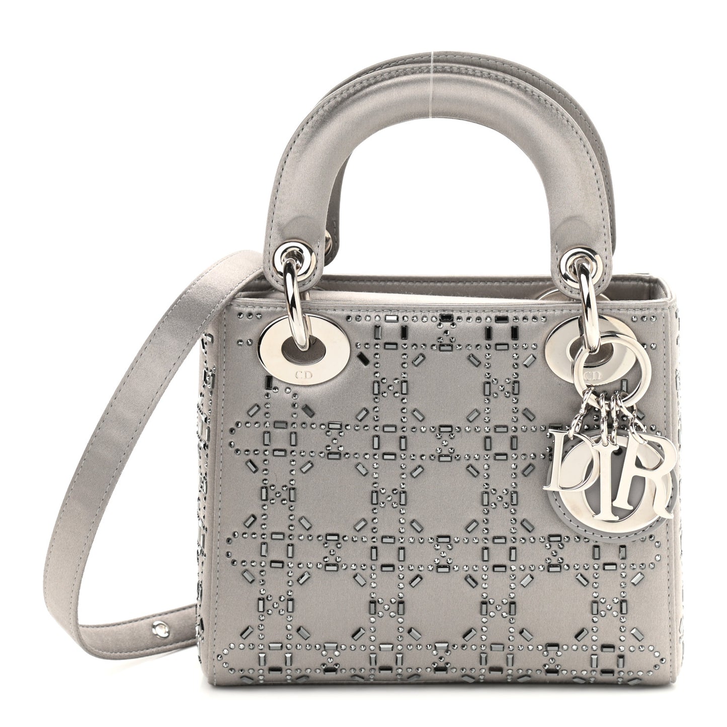 Satin Crystal Cannage Mini Lady Dior Gray