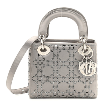 Christian Dior Satin Crystal Cannage Mini Lady Dior Gray 1 of 8
