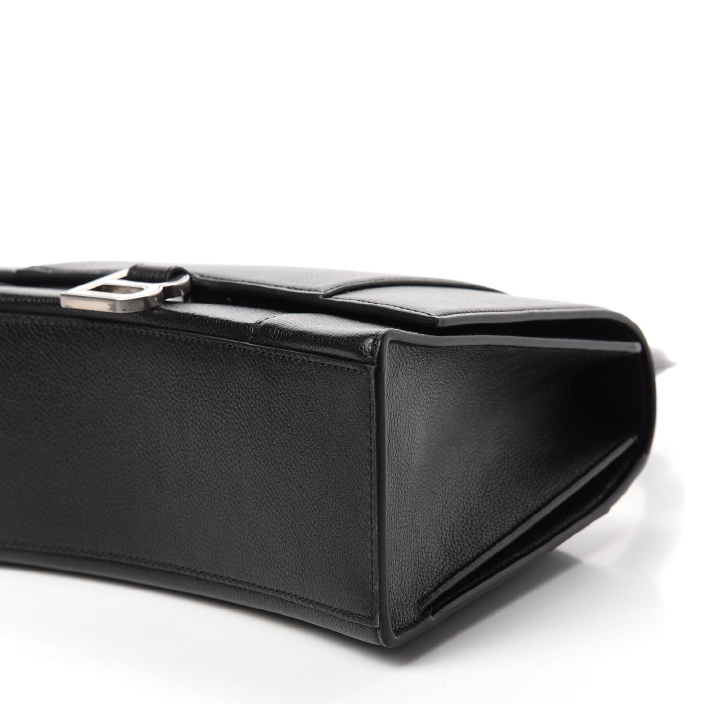 Grained Calfskin Medium Hourglass Top Handle Bag Black