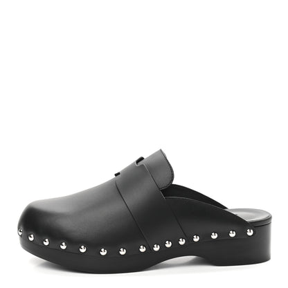 Hermes Calfskin Calya Mules 38 Black 1 of 7